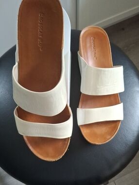 Chocolat Blu Cream Double-Strap Slide Sandals